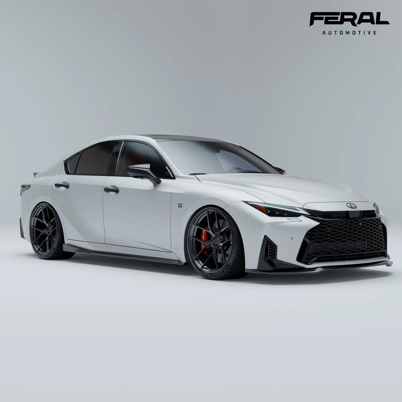 White 2026 Lexus IS350 F-Sport with the Feral Carbon Aero Program, front three-quarter view