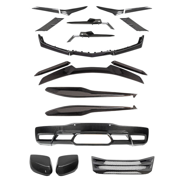 Carbon fiber exterior kit for the 2023-2027 Chevrolet Corvette C8 Z06 Convertible, parts laid out